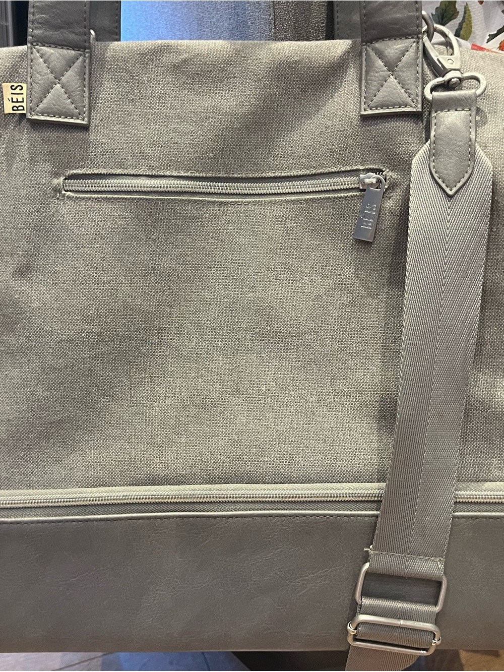 BEIS Light Gray Canvas Messenger Tote with Adjustable Strap